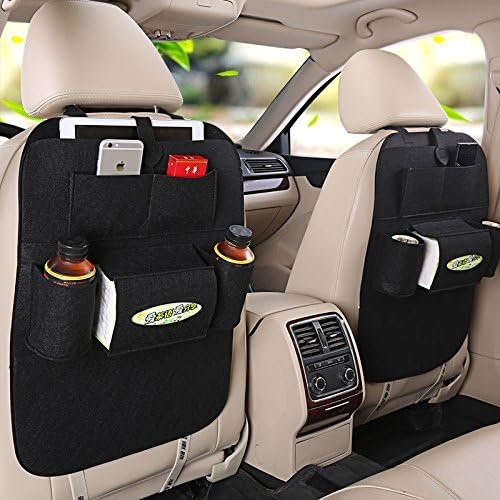 CN store 2 Pack- Back Seat Car Organizer Travel Storage for Kids with Tablet Holder With Kick Mat and Seat Cover (Black)