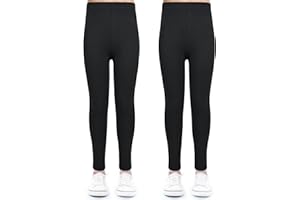 KOOOGEAR Confezione da 2 leggings da ragazza, a vita alta, per bambini, in cotone, morbidi