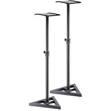 Tlingt Support Studio-monitor- en luidsprekerstandaard, klembureaustandaard, set van 2, 24 x 22,5 cm groot metalen opbergvak voor monitorluidsprekers, plankluidsprekers, laptops