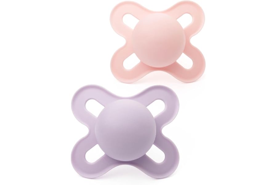 MAM Original Start Soothers | 0-2 Months | 2 Pack | Newborn Dummies | Comes in Dummy Steriliser Case | Sustainable Materials | Baby Accessories for Newborn | Pink/Lilac (Various Designs)