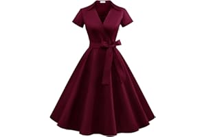 Timormode Robe Années 50's Audrey Hepburn Rockabilly Swing,Plissé Robe à Manches Courtes