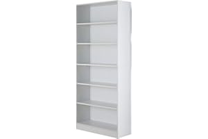 Home Source Large Bookcase, Tall Open Adjustable Shelves, Display Storage Cabinet, 6 Tier, White