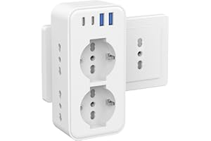 Aochxin Presa Multipla con 2 Schuko e 4 Prese IT, Spina Italiana, Multipresa Salvaspazio con 4 USB, Adattatore Spina 16A per Cucina, 3680W Tripla Presa per Ufficio Casa Viaggio, Bianco
