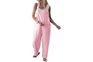 Minetom Femme Salopette Casual Large Ample Harem Sarouel Pantalon Combinaison Jumpsuit Chic Lin Poches Playsuit Overalls Rompers