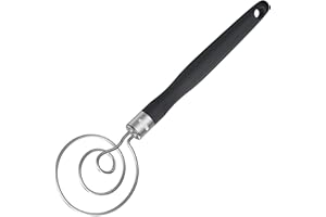 U-Taste Danish Dough Whisk: 18/8 Stainless Steel Hand Sourdough Mixer, Food Grade Bread Dutch Wisk with Non-Slip Silicone Handle for Baking Mixing Stirring Kneading Butter Sauce Mashed Potato (Black)