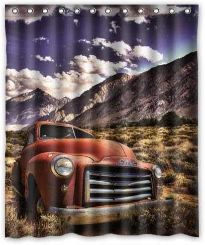 CHATAE Red Vintage Camper and Truck Pattern Waterproof Bathroom Fabric Shower Curtain,Bathroom decor 60" x 72" inches