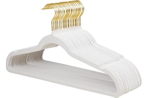 ManGotree Velvet Hangers with 360° Swivel Gold Hook, Non-Slip Felt Suit Hangers, Ultra-thin Space Saving Coat Clothes Hangers for Coat, Suits, Shirt, Dress, Pants (22 Pack, White)