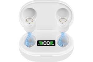 Aolso Mini Digital Sound Aid Voice Enhancer, Rechargeable Sound Headphones for Seniors, Noise Cancelling, Digital in-Ear Audio Headphones Device with Charging Case-White