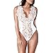 Produktbild Moonuy Frauen-Wäsche, Damen-Sleeveless Unterwäsche-Blumen-Druckstickerei-Spitze-Halter Bustier Tiefer V-Hals-Ernte-Verband-Wäsche-Playsuit-Charme-Nachtwäsche (EU 38/Asien L, Weiß)