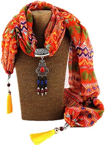 POKWA Woman Print Cotton Pendants Scarf Shawl Collar Necklace Ethnic Style Scarf,3-OneSize