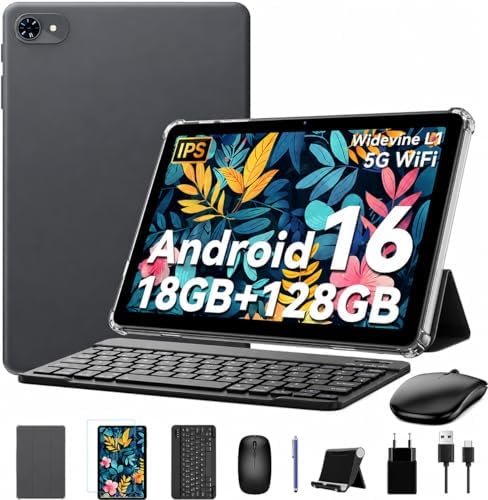 Zenva Tablet 10 Pollici Android 15, 18GB RAM + 128GB ROM (TF/2TB), 6000 mAh, Widevine L1, Gemini AI, 5G WIFI, GPS, Tablet 2 in 1 con Tastiera e Mouse-per Lavoro, Studio e Creazione