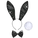 Hasen Kostüm Sexy Hasenkostüm 3 tlg. Hase Ohren Fliege Schwanz Bunny Set Karnevalskostüme Damen Sexy Häschen Verkleidung Playboy Kostümset