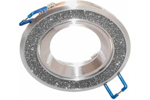 VETRINE IN RETE Vetrineinrete® Incasso porta faretto orientabile in acciaio supporto tondo per faretti decorato con brillantini glitter argento foro p8-gu10 C37 (Argento)
