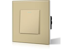 BSEED Interrupteur à Bascule Bouton Poussoir Applique Murale Interrupteur MéCanique 10A 250V Plaque De Cristal Trempé Or 1 Gang 1 Voie Interrupteur D'éClairage Sans Vis