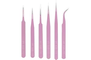 ChgImposs Conjunto de Pinzas de Precisión de 6 Piezas, Kit de Pinzas de Acero Inoxidable de 116 mm-133 mm Kit Curvado para Artesanías, Joyas, Electrónica, Trabajo de Laboratorio, Soldadura, Rosa