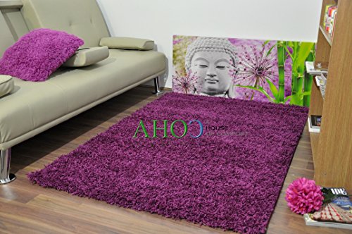 Extra Large Shaggy Rug 11 Colours Plain 5cm Thick Soft Pile Modern 100% Berclon Twist Fibre Non-Shed Polypropylene Heat Set (Purple, 160x230 cm (5ft4