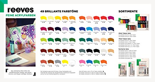 Reeves 8341800 “ Acrylic“ Acrylfarbe, Lichtecht, hoch Pigmentiert, starke Farbkraft, 75ml Tube – Gold - 6