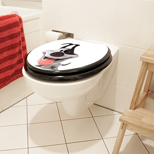 banjado – Design WC Sitz Toilettendeckel Toilettensitz 36cm x 5cm x 45cm mit Motiv Comic-Hund, Toilettendeckel:Schwarz - 2