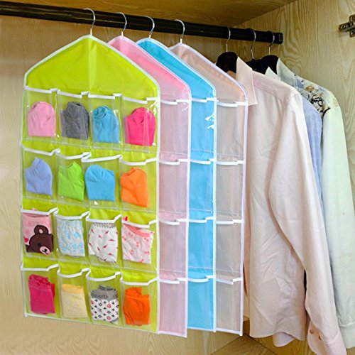 Aufbewahrungsboxen Oyedens 16 Taschen Klar HäNgenden Beutel Socken BH UnterwäSche Rack KleiderbüGel Aufbewahrungstasche (Rosa) - 2