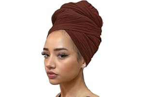 kachanaa African Turban Head Wraps Jersey Stretch Hair Scarf Long Shawls Solid Color Soft Lightweight Head Bands Tie for Black Women