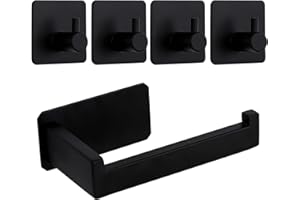 ANSHUKE Uchwyt na Papier Toaletowy bez Wiercenia, Samoprzylepny Wieszak na Ręczniki, 1 Uchwyt na Papier Kuchenny + 4 Haczyki, Wieszaki na Ręczniki Stal Nierdzewna, Uchwyt na Ręcznik Papierowy Naścienny