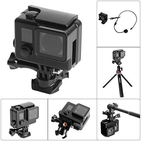 Fantaseal® 8-in-1 Side-Open Skeleton Protective Housing Case Gopro Kit w/ 2-in-1 Buckle Clip + Screw + Lens Cap + Waterproof Lens + Wrench+Lens Cloth + Safety Rubber for Gopro Hero3 / Hero3+/ Hero4-Black