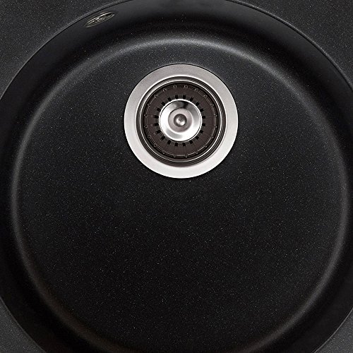 Spüle Granitspüle Küchenspüle Einbauspüle Auflage rund Ø 505 mm Spülbecken + Drehexcenter + Siphon (Schwarz (601)) - 2