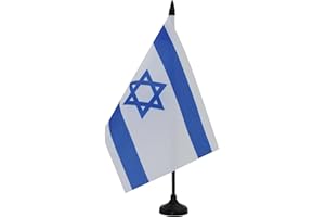 AZ FLAG Israel Table Flag 5'' x 8'' - Israeli Office Decoration 100% Polyester 21 x 14 cm - Mini Desk Flag with Pole and Black Plastic Base