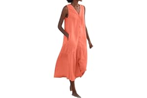 COALHO Spring Summer Sleeveless Cotton Linen Dress Summer Dresses for Women Sleeveless Pockets Vacation Maxi Dresses