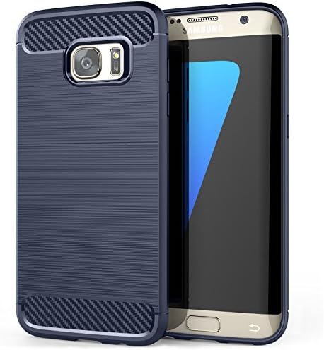 Centopi Samsung Galaxy S7 Edge Case, Carbon Fibre Textured Gel Cover | Shock Absorbing | Lightweight &amp; Slim TPU Gel Protection - Blue