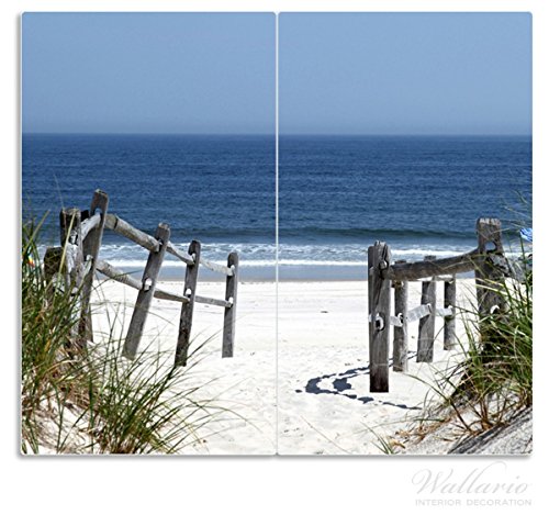 Wallario Herdabdeckplatte / Spritzschutz aus Glas, 2-teilig, 60x52cm, für Ceran- und Induktionsherde, Blick auf Strand