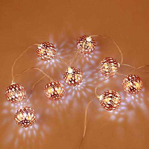 IntiPal 10er LED Lichterkette Silberne Goldene Roségold Kugeln Warmweiß Kaltweiß Bunt Weihnachtsdeko (Roségold mit Kaltweiß)
