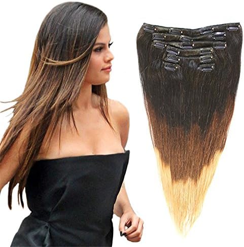 Elees Hair Clip in Hair Extensions Brazilian Straight Hair Remy Human Virgin Hair Extensions T1b/4/27 Full Head 7 Hair Piece 16 Clips 100g (20)