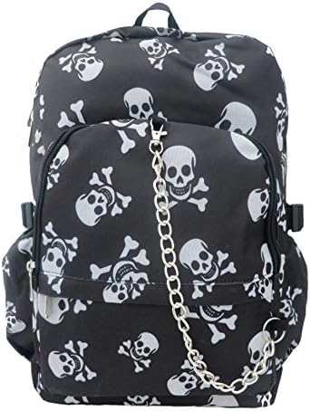 BLACK WHITE SKULL Cross Bones Pirate Backpack Rucksack | School College Goth Rock Emo Skate Bag