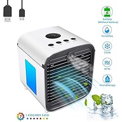 Climatiseur Mobile Portable Refroidisseur d'air Cooler et Ventilateur, 3 en 1 Mini Climatiseur Humidificateur Purificateur, 7 Couleurs Led Light Pour Le Bureau, La Famille (Blanc)