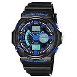 Lazzgirl SYNOKE/Shinuo LED-Outdoor-Sportuhr mit wasserdichter Doppelzeitzone 66866(Schwarz, Grün, Blau, Gold, Orange)