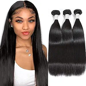 DMS Brazilian Virgin Hair Straight 300 Gram,100% Unprocessed Human Hair Bundles 100 Gram/Bundle Hair Extensions,Natural Color Hair Weave Weft (10 12 14)