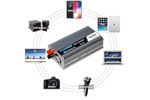 WHR-HARP Transformateur 12V 220V Camion, Convertisseur 800W Onduleur-Prise EU de Courant Alternatif et Port USB, Câble D'allume-Cigare de Voiture et Clips D'alligator, Pour Voiture de Camping-Car,12to220V