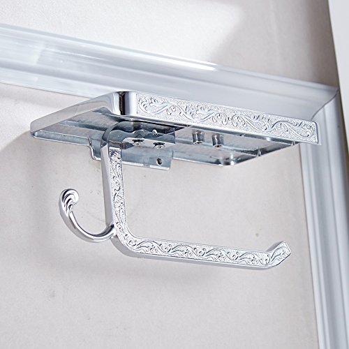 Weare Home Dekorativ Luxus Antik Vintage Wandmontag Bohren Geschnitzt Silbern Toilettenpapierhalter Handyhalter mit Haken aus hochwertig Legierung Chrom finished für Badezimmer Dusche Küche - 5