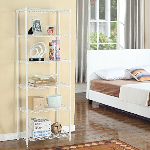 LANGRIA Regal 6 Ablage Standregal Schraubregal Moderne Haushaltsregal mit 5 Haken, 66,1 lbs Kapazität (Weiß) - 4