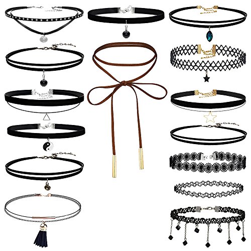 Longra 15 piezas de collar de estrangulación Set Stretch Velvet Classic Gothic Tattoo Lace Choker