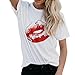 Produktbild T-Shirt,Honestyi 2018 Neueste Modell Damen Kreativ Entwurf Lippe Drucken T-Stücke Hemd Kurzarm Tops T-Shirt Bluse Mode Streetwear Ultra Soft Modal Große Größe S-XXXL (L, Weiß)