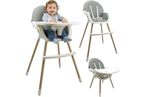 Merkan Krzesełko do karmienia 3w1, Krzesełko dla dziecka, Krzesło dla starszaka, Zdejmowana tacka, Stalowe antypoślizgowe nożki, 5-Punktowe pasy, Miękkie siedzisko, Łatwy w czyszczeniu, Podnóżek