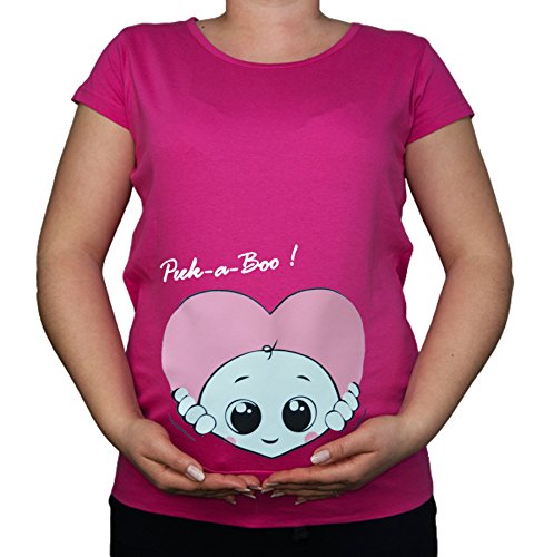 Maternity Pregnancy 10 - 20 Cotton Heart Peek a boo Print Top Tunic T-Shirt Black Teal Violet White Pink Blue Green (Small, Pink)