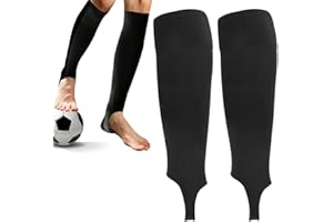 FUKPO 2 Paires Stirrup Chaussettes de Football Homme Garçon Noir, Chaussette Foot Enfant Football Socks