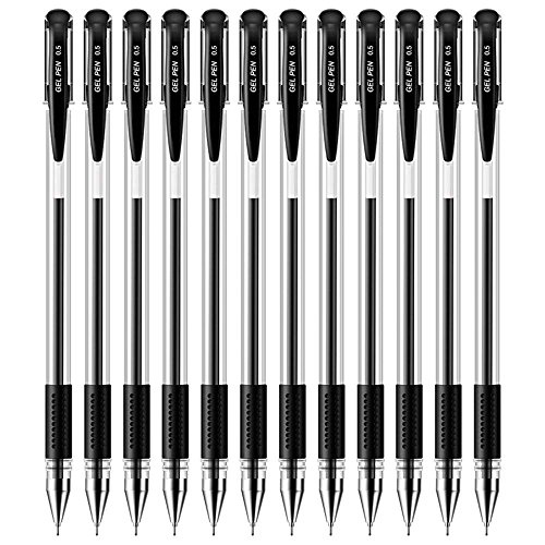 QZBAOSHU Paquet de 12 Super Gel Grip Balancier Moyen Point Encre Gel Stylos 0.5mm D'encre Noire (Noir * 12 pcs)