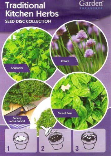 Kitchen Herbs 4 Seed Discs: Coriander/Chives/Parsley Moss Curled/Basil/Sow &amp; harvest all year round 12/2019