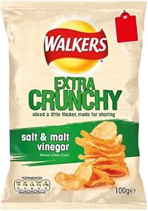 Walkers Extra Crunchy Salt and Malt Vinegar 115 g (Pack of 12): Amazon ...