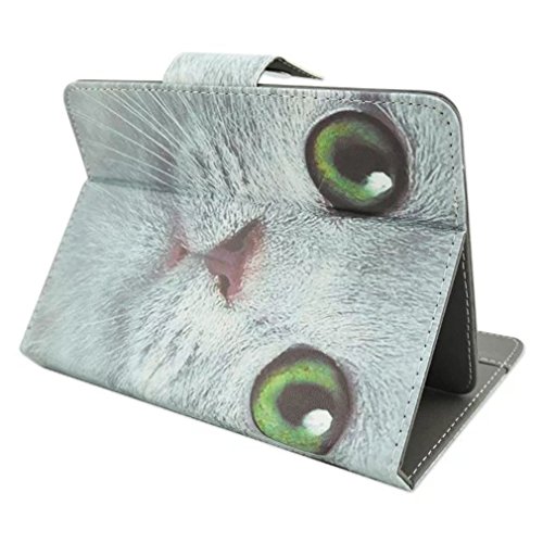 SZHTSWU Universal 7 Zoll Kunstleder Tablette Hülle, Magnetverschluss Farbmalerei Serie PU Leder Tasche Schutzhülle Flip Case Ledertasche mit Standfunktion für Alle 7″ Zoll (Bildschirmgröße 6,5 Zoll – 7 Zoll) Tablet-PC, iPad -z.B. Apple, Samsung, Huawei, Sony, Acer, Asus, Lenovo, Amazon (Weiß Katze-05) - 7