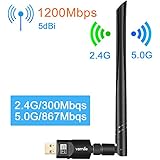 Vsmile Wireless USB WiFi Adapter 1200Mbps With High-gain 5dBi Antenna Dual Band 2.4G/300Mbps + 5.8G/867Mbps,Wifi Dongle for Desktop Laptop Tablet Standard Supports Windows &amp; Mac OS System